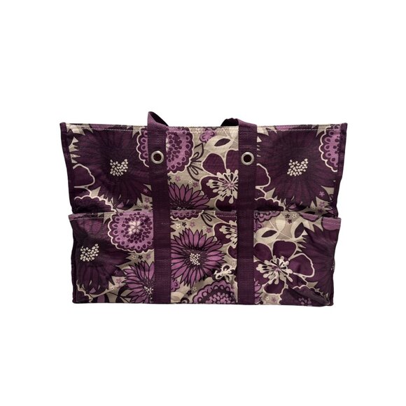 Thirty One 10th Anniversary Plum Awesome Blossom #409M Utility Tote Purple Gray - Picture 1 of 9